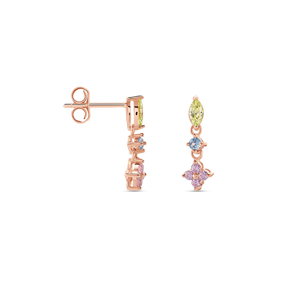 Boucles D'oreilles Pendantes Nimbe Argent Rose Oxyde De Zirconium - Boucles d'oreilles fantaisie Femme | Histoire d’Or