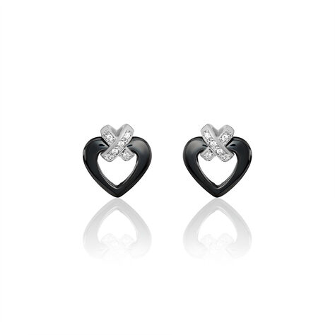 Boucles D'oreilles Puces Nolwen Argent  Céramique Oxyde De Zirconium - Boucles d'Oreilles Coeur Femme | Histoire d’Or
