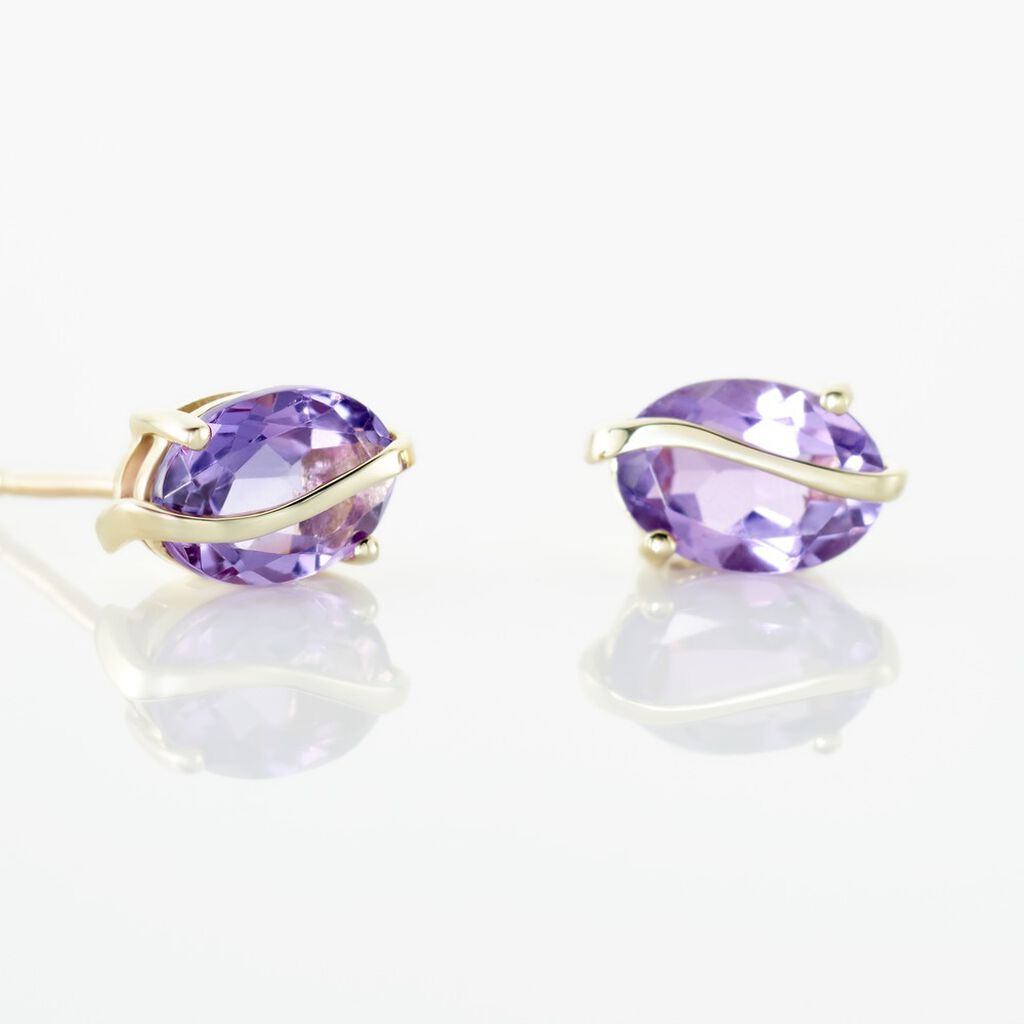 Boucles D'oreilles Puces Or Jaune Prudencia Améthystes - Clous d'oreilles Femme | Histoire d’Or