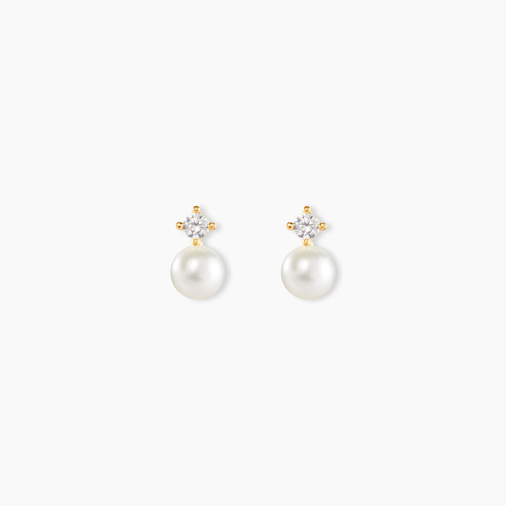 Boucles D'oreilles Puces Eolande Or Jaune Perle De Culture - Clous d'oreilles Femme | Histoire d&rsquo;Or