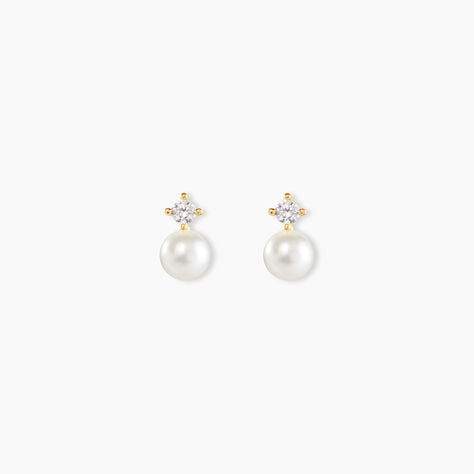 Boucles D'oreilles Puces Eolande Or Jaune Perle De Culture - Clous d'oreilles Femme | Histoire d&rsquo;Or