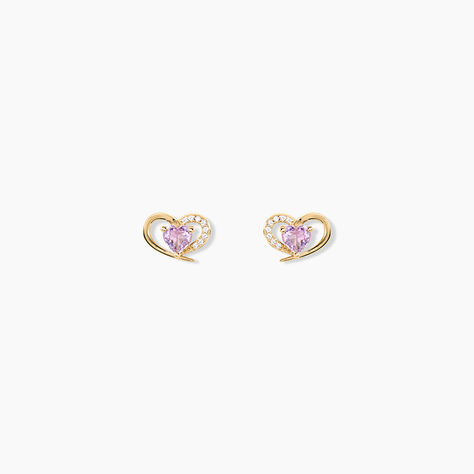 Boucles D'Oreilles Puces Creighton Argent Dor&eacute; A L'Or 750/1000 Am&eacute;thyste Oxyde De Zirconium - Clous d'oreilles Femme | Histoire d&rsquo;Or