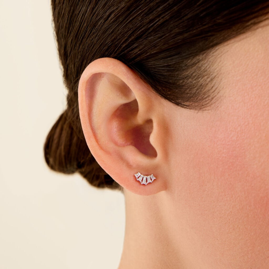 Boucles D'Oreilles Puces Facettes Argent Blanc Oxyde De Zirconium - Boucles d'oreilles empierr&eacute;es Femme | Histoire d&rsquo;Or