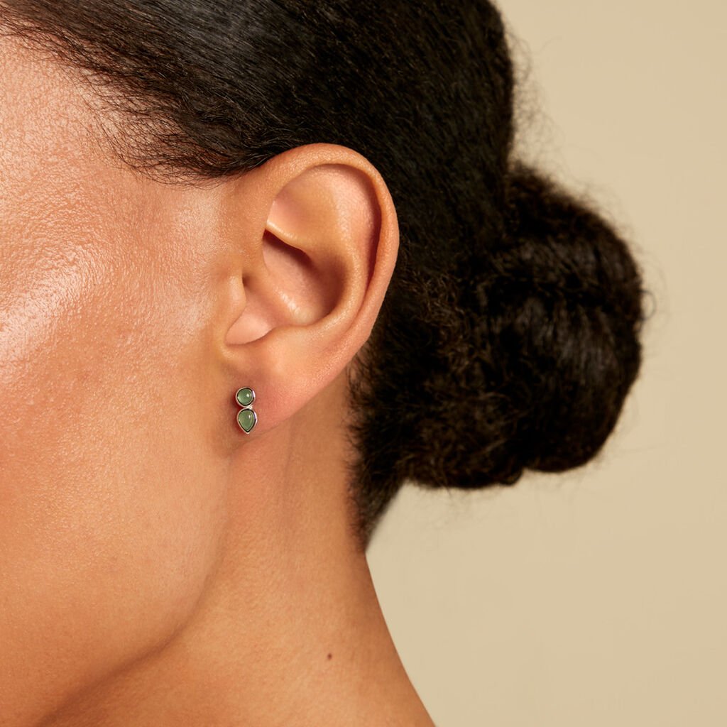 Boucles D'Oreilles Puces Evasion Argent Blanc Aventurine - Boucles d'oreilles fantaisie Femme | Histoire d&rsquo;Or