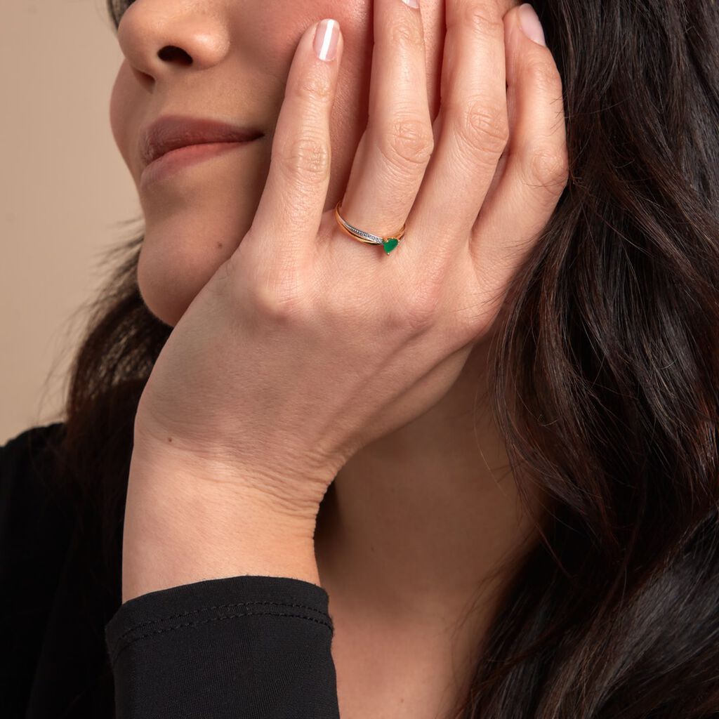 Bague Skylar Or Bicolore Emeraude Diamant - Bagues solitaires Femme | Histoire d’Or