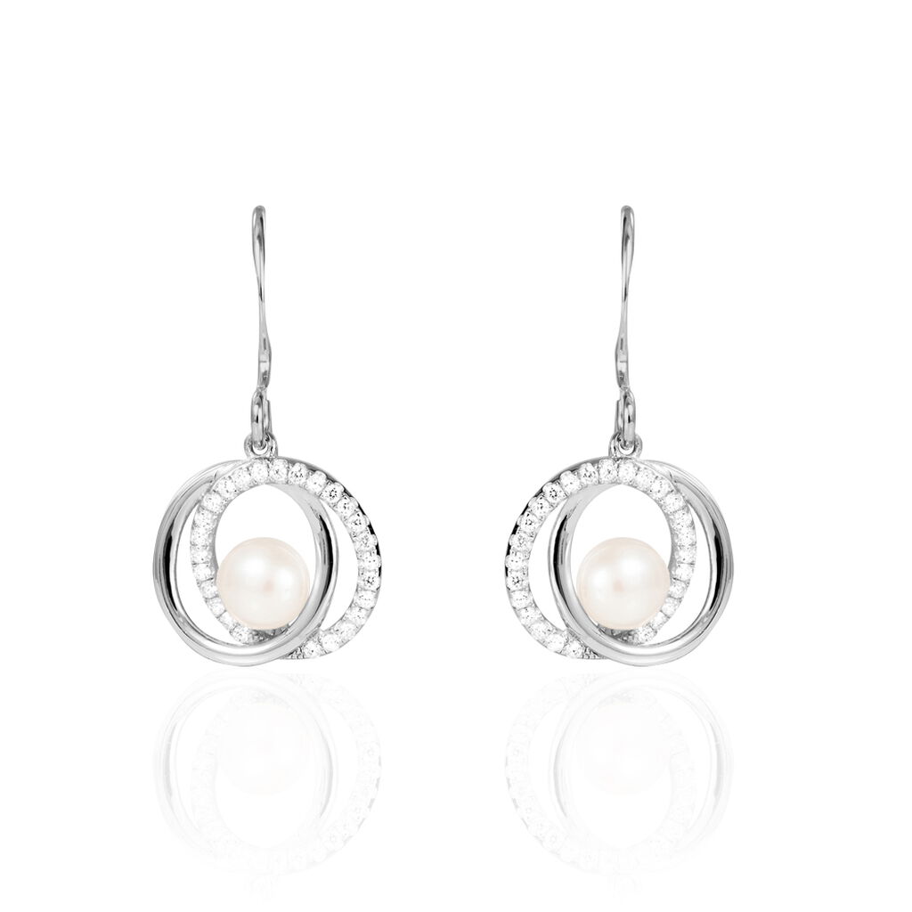 Boucles D’oreilles Pendantes Laury Argent  Perle De Culture Et Oxyde