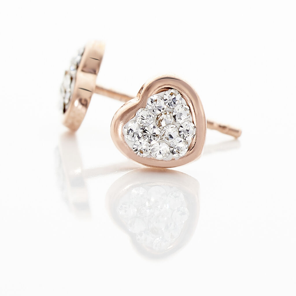 Boucles D'oreilles Puces Daria Cœur 0 Or Rose Strass - Clous d'oreilles Femme | Histoire d’Or