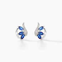 Boucles D'oreilles Puces Petale Or Blanc Saphir Et Diamant