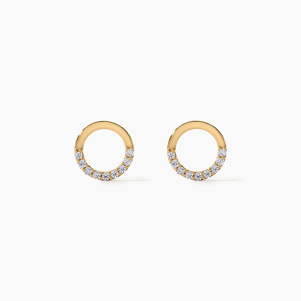 Boucles D'Oreilles Puces Rimya Argent Dor&eacute; A L'Or 750/1000 Oxyde De Zirconium - Boucles d'oreilles fantaisie Enfant | Histoire d&rsquo;Or