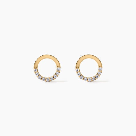 Boucles D'Oreilles Puces Rimya Argent Dor&eacute; A L'Or 750/1000 Oxyde De Zirconium - Boucles d'oreilles fantaisie Enfant | Histoire d&rsquo;Or
