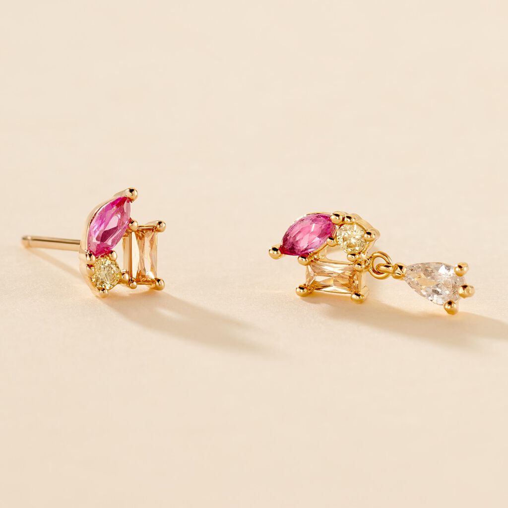 Boucle D'oreille Dépareillée Clematis Plaqué Or Jaune Spinelle Oxyde - Boucles d'oreilles fantaisie Femme | Histoire d’Or