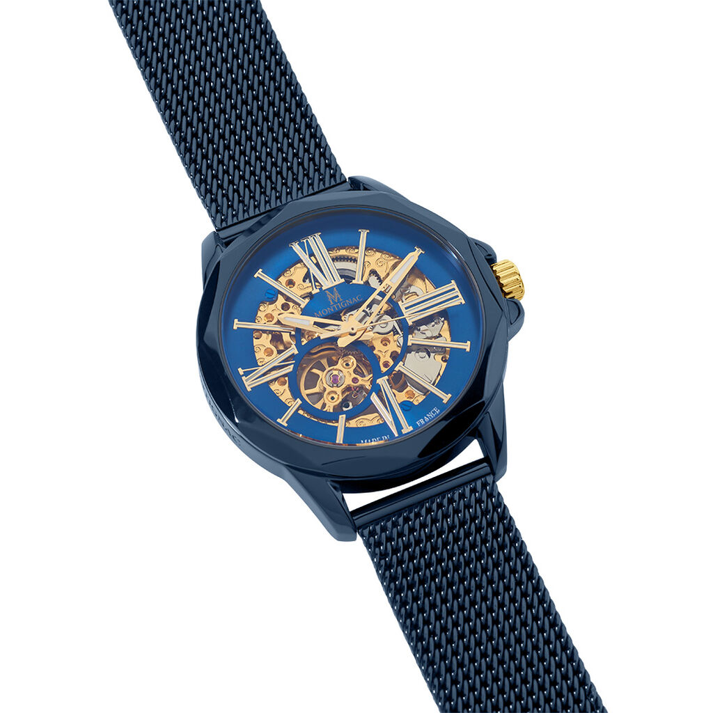Montre Montignac Round Auto Bleu - Id&eacute;es cadeaux Homme | Histoire d&rsquo;Or