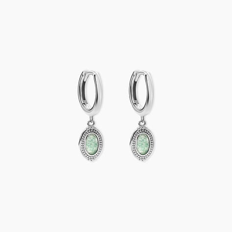 Creoles Evasion Argent Blanc Aventurine - Boucles d'oreilles cr&eacute;oles Femme | Histoire d&rsquo;Or