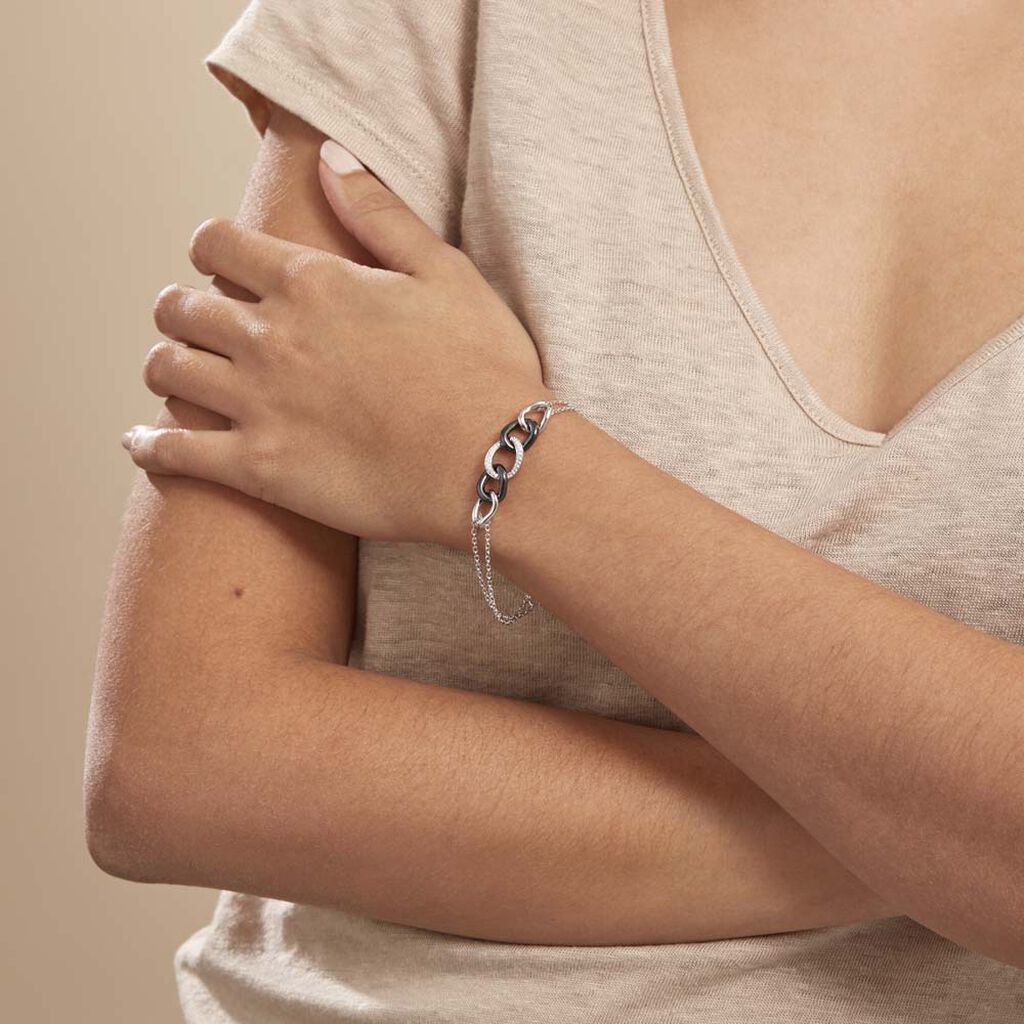 Bracelet Link Argent Blanc Céramique Et Oxyde De Zirconium - Bracelets Femme | Histoire d’Or