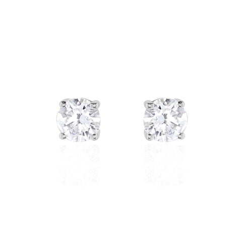 Boucles D'oreilles Puces 4 Griffes Or Blanc Diamant Synthetique - Clous d'oreilles Femme | Histoire d&rsquo;Or
