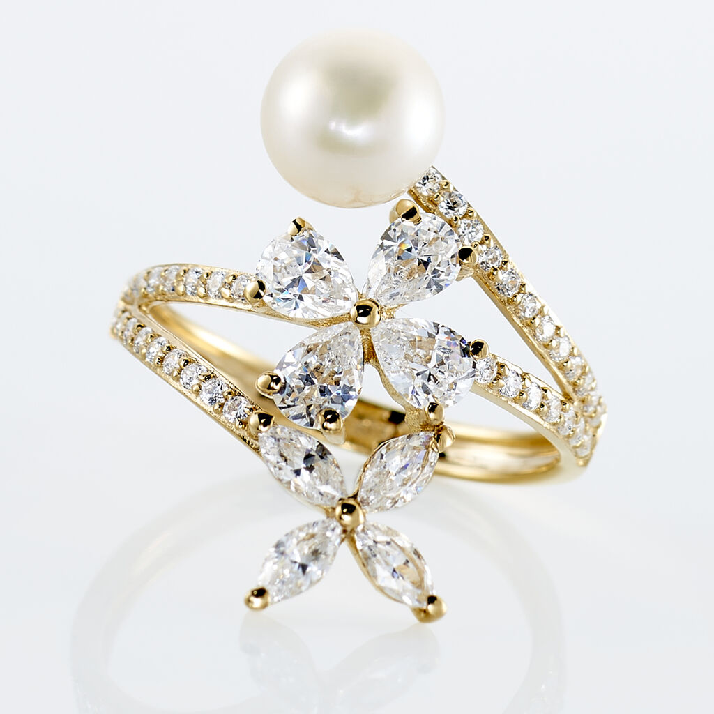 Bague Norah Or Jaune Perle De Culture Et Oxyde De Zirconium - Bagues avec pierre Femme | Histoire d’Or