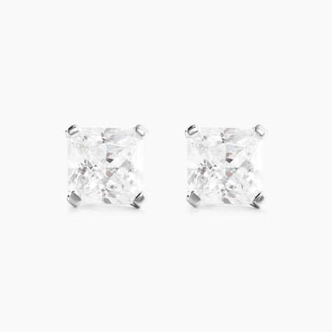 Boucles D'oreilles Puces Doreen Carre Or Blanc Oxyde De Zirconium - Clous d'oreilles Famille | Histoire d’Or
