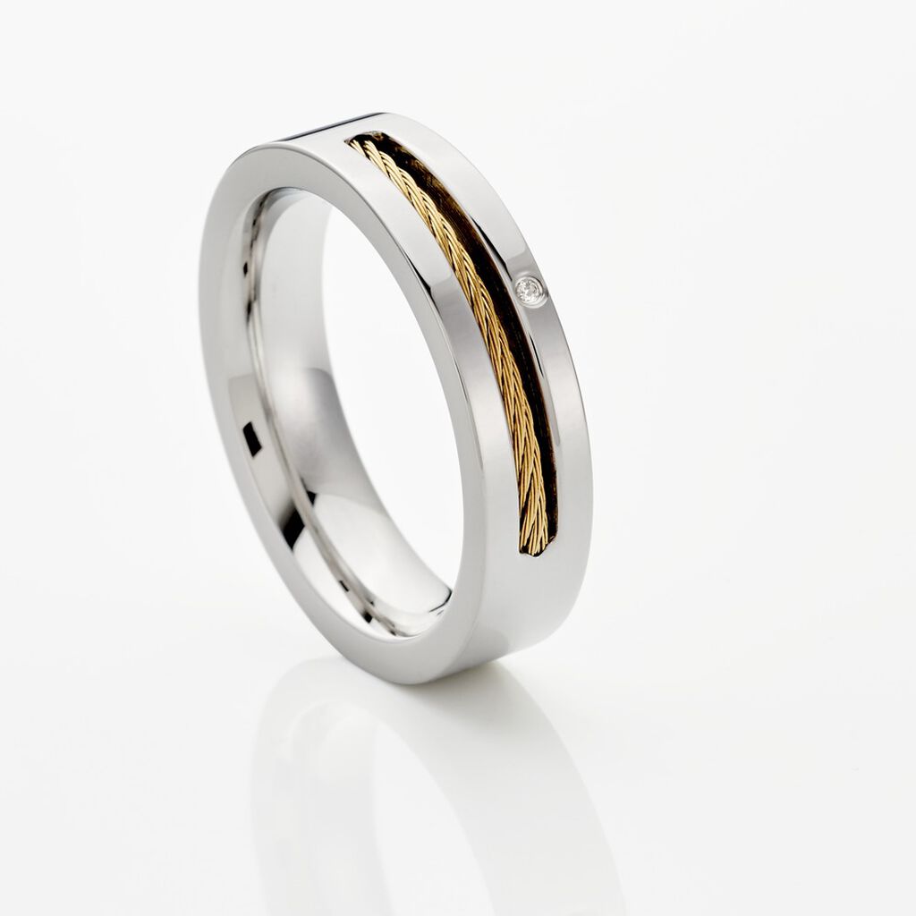 Bague Acier Blanc Stelios Diamant - Bagues avec pierre Homme | Histoire d’Or
