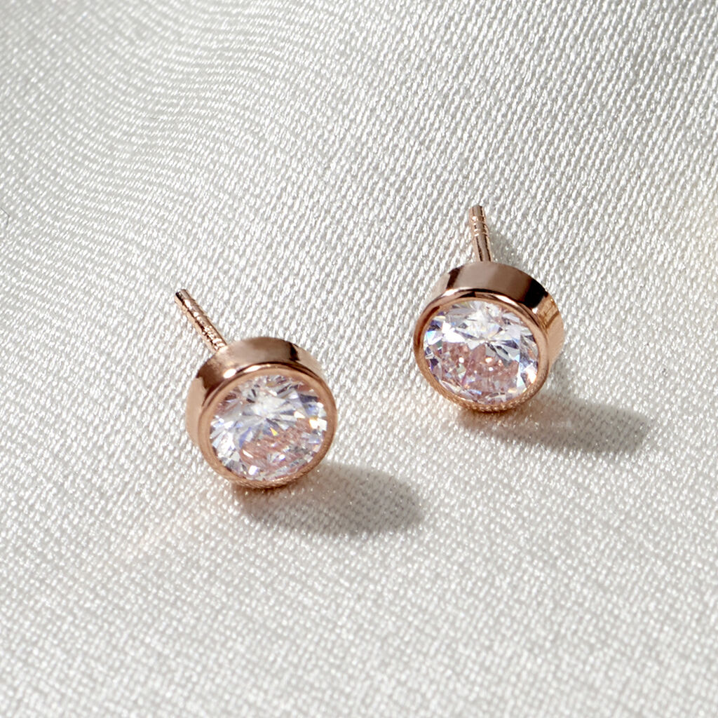 Boucles D'oreilles Puces Elda Serti Clos Or Rose Oxyde De Zirconium - Clous d'oreilles Femme | Histoire d’Or