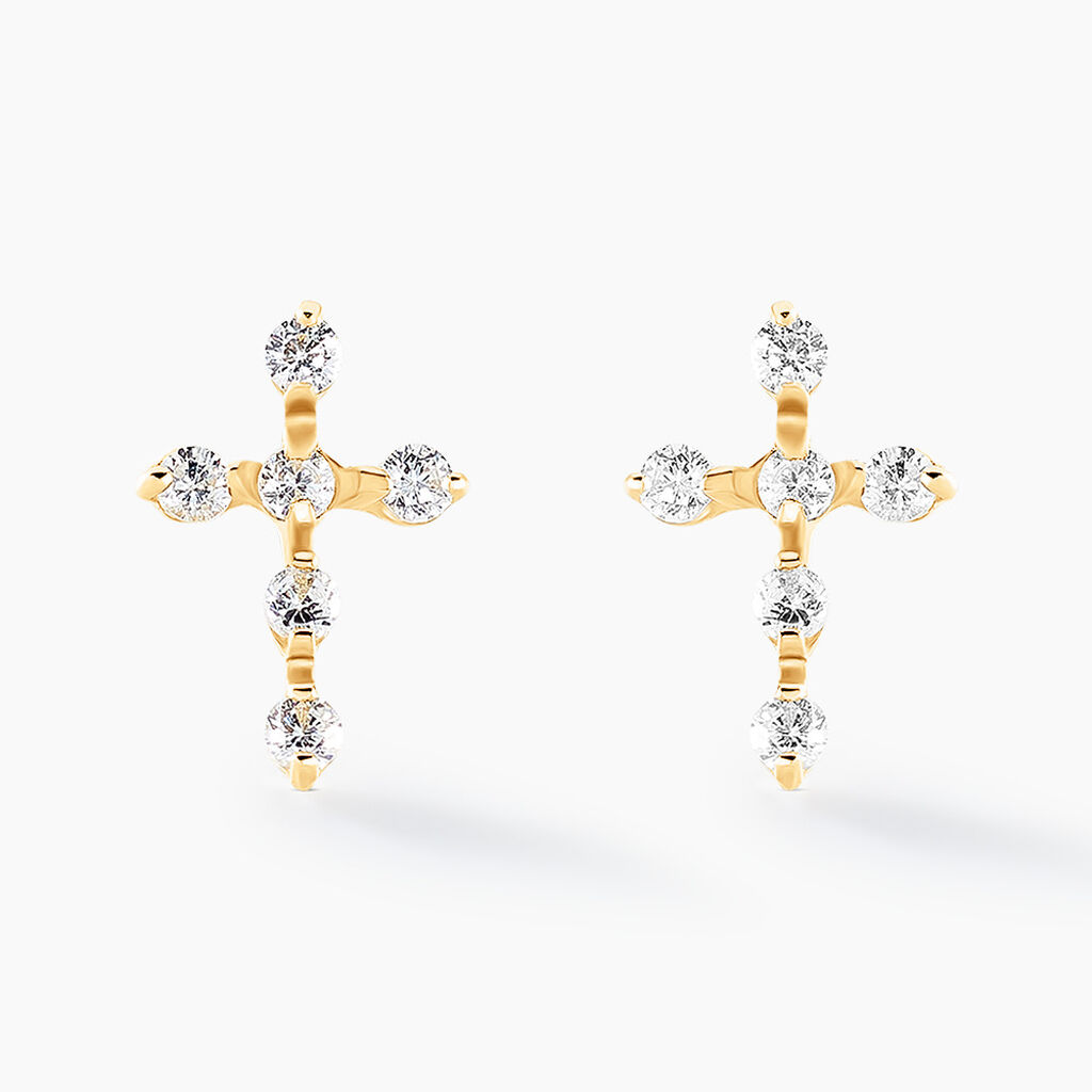 Boucles D'oreilles Puces Jesusa Or Jaune Oxyde De Zirconium - Clous d'oreilles Femme | Histoire d&rsquo;Or