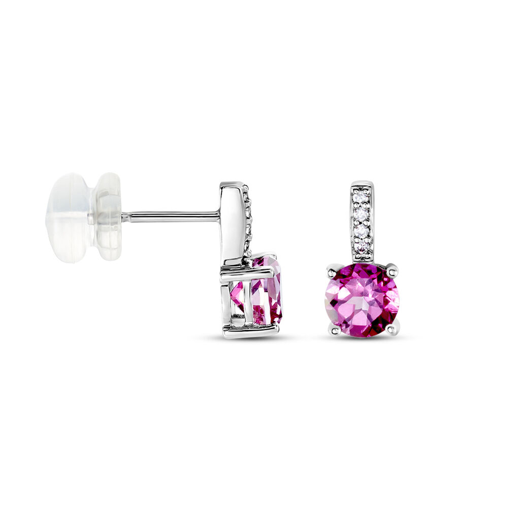 Boucles D'oreilles Puces Noora Or Blanc Topaze Rose Oxyde De Zirconium - Clous d'oreilles Femme | Histoire d’Or