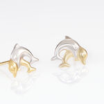 Boucles D'oreilles Puces Fulvie Double Dauphins Or Bicolore - Clous d'oreilles Femme | Histoire d&rsquo;Or