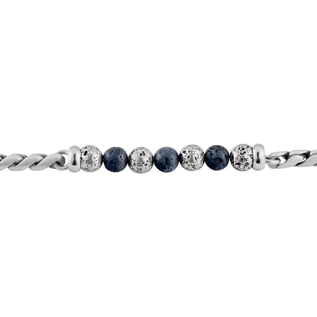 Bracelet Gulustan Acier Gris Vieilli Pierres De Lave - Bracelets fantaisie Homme | Histoire d’Or