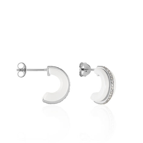 Cr&eacute;oles Noci Argent Blanc C&eacute;ramique Et Oxyde De Zirconium - Boucles d'oreilles cr&eacute;oles Femme | Histoire d&rsquo;Or