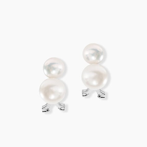 Boucles D'oreilles Clips Argent Blanc Viano Perles Oxydes - Boucles d'oreilles fantaisie Femme | Histoire d&rsquo;Or