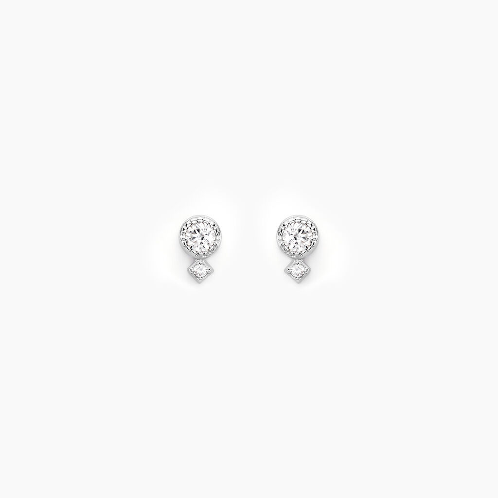 Boucles D'oreilles Puces Jill Argent Blanc Oxyde De Zirconium - Boucles d'oreilles fantaisie Femme | Histoire d’Or