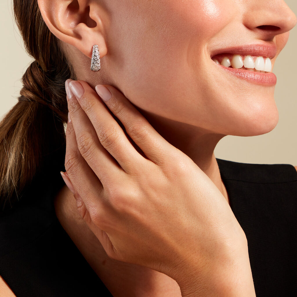 Créoles Tiwa Argent Blanc Oxyde De Zirconium - Boucles d'oreilles créoles Femme | Histoire d’Or