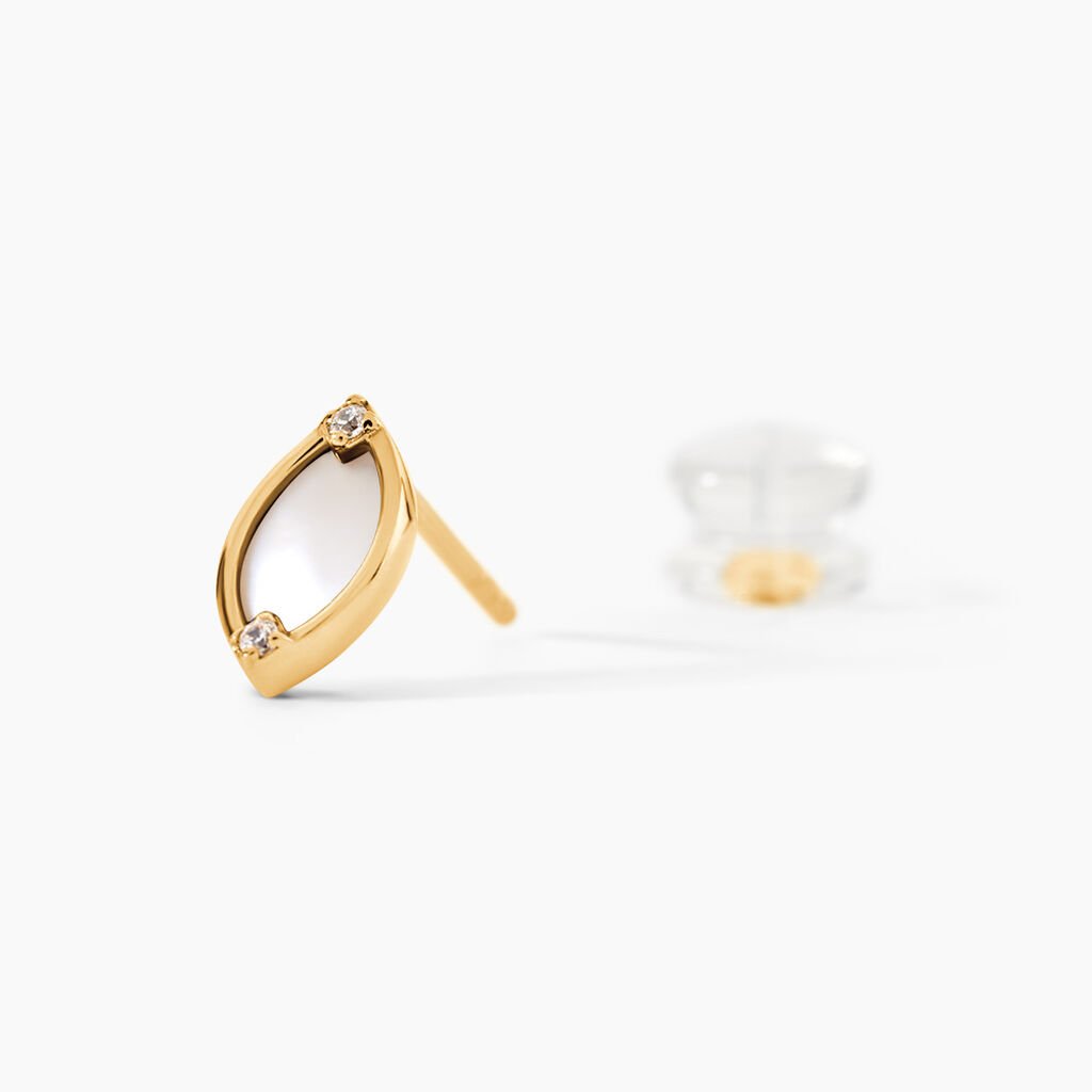 Boucles D'Oreilles Puces Lucky Gems Or Jaune Nacre Oxyde De Zirconium - Clous d'oreilles Femme | Histoire d&rsquo;Or