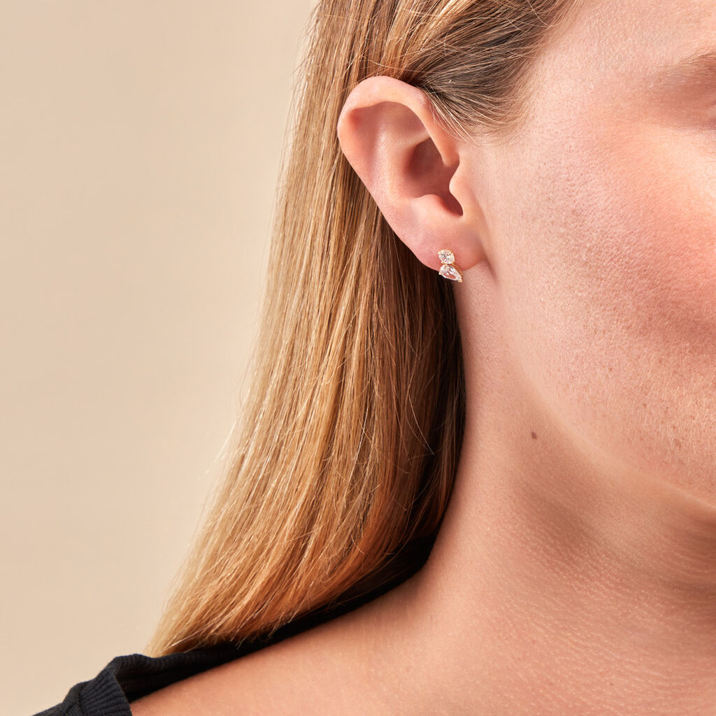 Boucles D'oreilles Puces Shiny Garden Or Jaune Oxyde De Zirconium - Clous d'oreilles Femme | Histoire d’Or