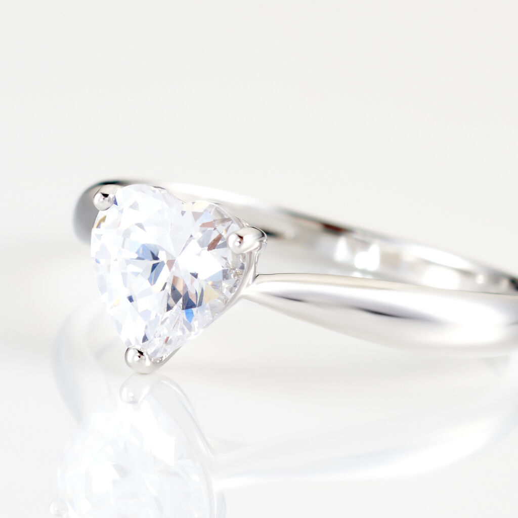 Bague Solitaire Geranium Argent Blanc Oxyde De Zirconium - Bagues solitaires Femme | Histoire d’Or