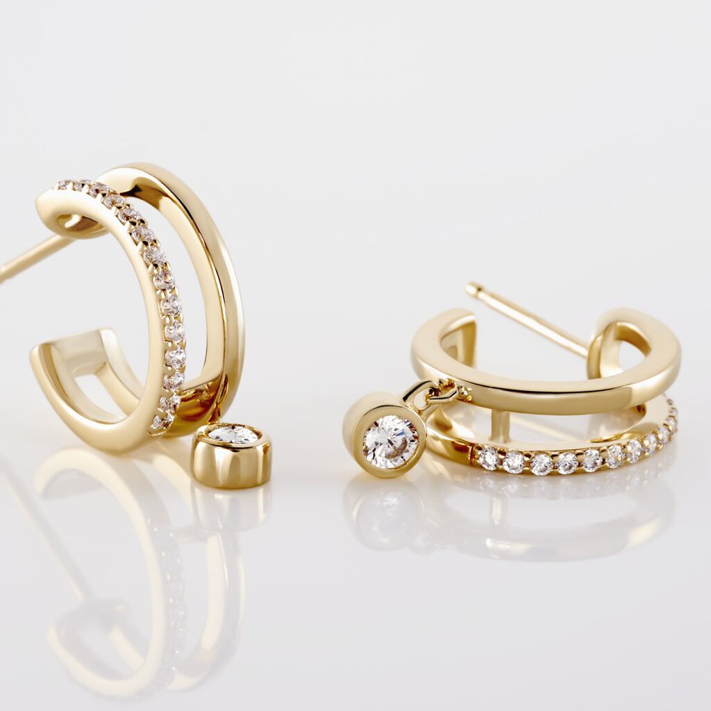 Créoles Plaqué Or Jaune Par Oxyde De Zirconium - Boucles d'oreilles créoles Femme | Histoire d’Or