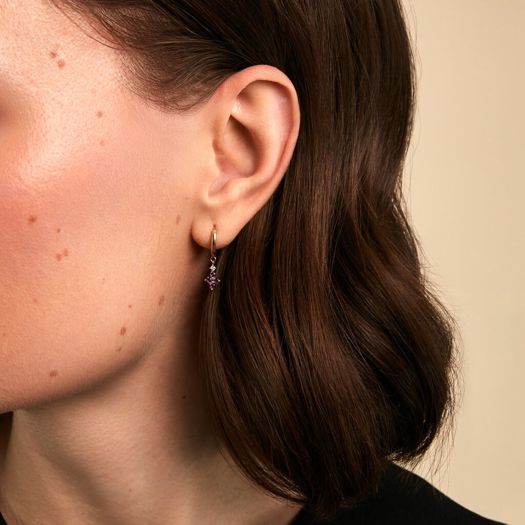 Cr&eacute;oles Everett Or Jaune Am&eacute;thyste Oxyde De Zirconium - Boucles d'oreilles cr&eacute;oles Femme | Histoire d&rsquo;Or