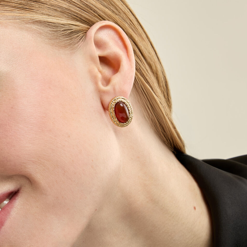 Boucles D'Oreilles Puces Marinella Acier Jaune Agate - Boucles d'oreilles empierr&eacute;es Femme | Histoire d&rsquo;Or