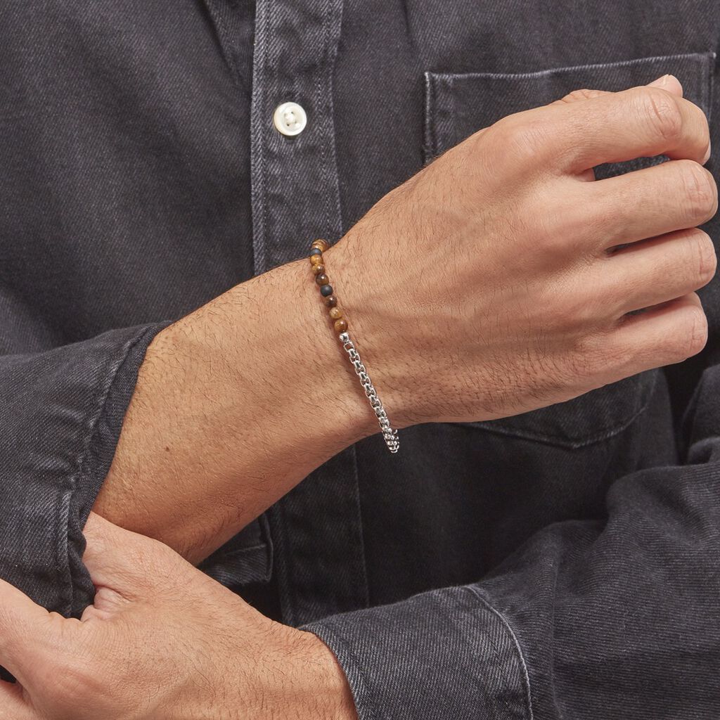 Bracelet Acier Blanc Christiano œil De Tigre Onyx - Bracelets Homme | Histoire d’Or