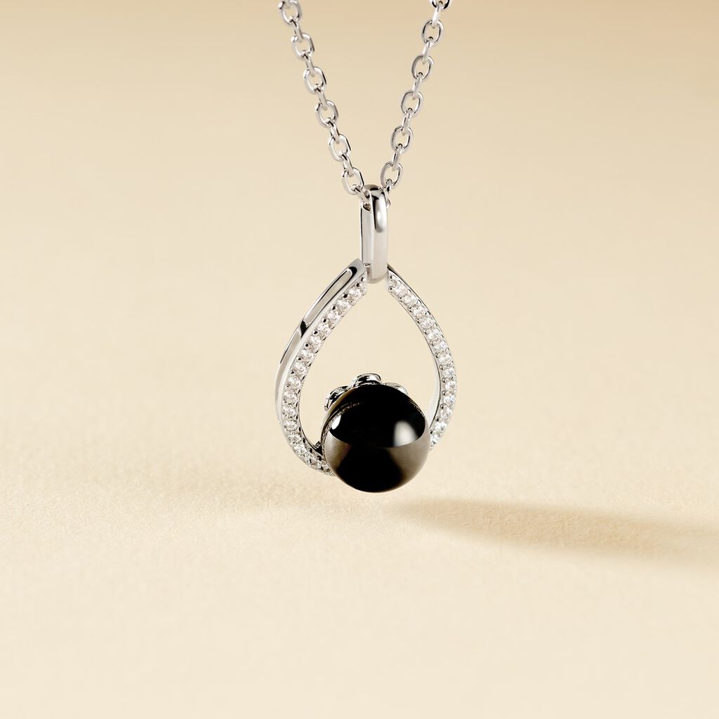 Collier Nerea Argent Blanc C&eacute;ramique Et Oxyde De Zirconium - Colliers fantaisie Femme | Histoire d&rsquo;Or