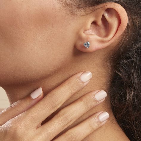 Boucles D'oreilles Puces Klodina Or Blanc Topaze - Boucles d'Oreilles Coeur Femme | Histoire d’Or