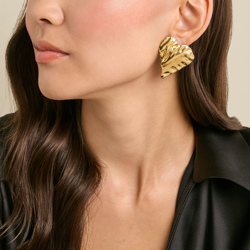 Boucles D'Oreilles Puces Lorina Acier Jaune - Boucles d'oreilles martel&eacute;es Femme | Histoire d&rsquo;Or