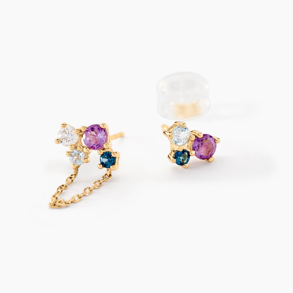 Boucles D'oreilles Dépareillées Printemps Précieux Or Jaune Améthyste - Boucles d'oreilles Femme | Histoire d’Or