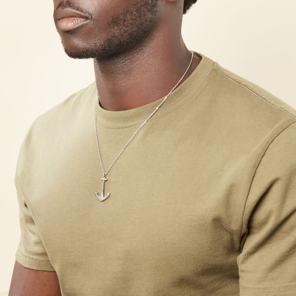 Collier Cedric Acier Blanc - Bijoux Ancre Homme | Histoire d’Or