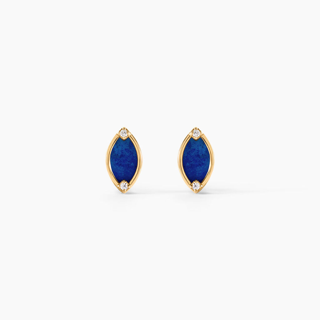 Boucles D'Oreilles Puces Chelo Or Jaune Lapis Lazuli Oxyde De Zirconium - Clous d'oreilles Femme | Histoire d&rsquo;Or