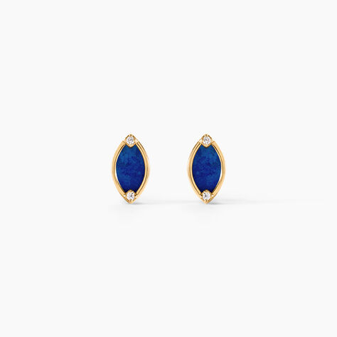 Boucles D'Oreilles Puces Chelo Or Jaune Lapis Lazuli Oxyde De Zirconium - Clous d'oreilles Femme | Histoire d&rsquo;Or