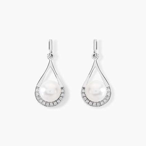 Boucles D'oreilles Patricia Or Blanc Perle De Culture Oxyde - Boucles d'oreilles pendantes Femme | Histoire d’Or