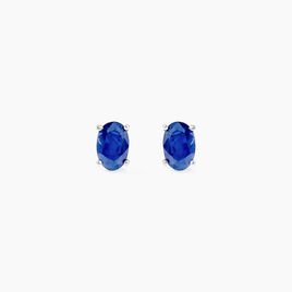 Boucles D'oreilles Puces Ovale Or Blanc Saphir - Clous d'oreilles Femme | Histoire d’Or