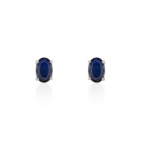 Boucles D'oreilles Puces Ovale Or Blanc Saphir - Clous d'oreilles Femme | Histoire d’Or