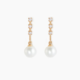 Boucles D'oreilles Pendantes Louise-marie Or Jaune Perle De Culture - Boucles d'oreilles pendantes Femme | Histoire d’Or