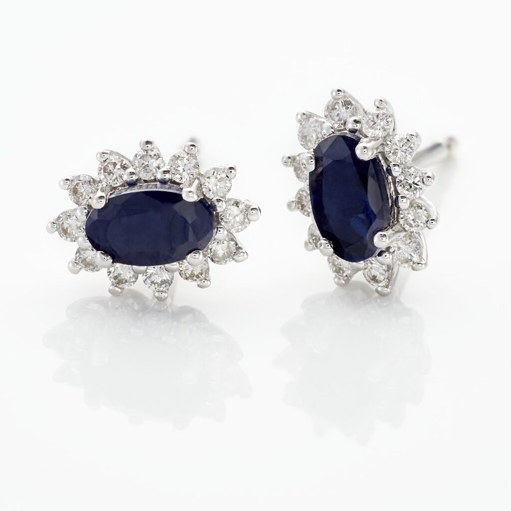 Boucles D'oreilles Puces Vladimir Or Blanc Saphir Diamant - Clous d'oreilles Femme | Histoire d’Or